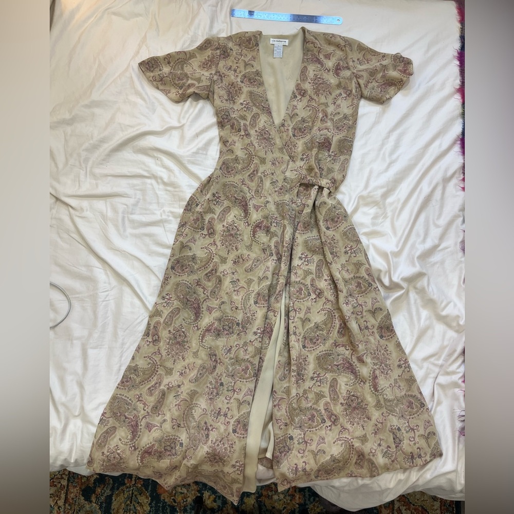 Liz Claiborne Tan Paisley Maxi Wrap Dress